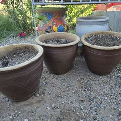 Three Glazed Flower Pots