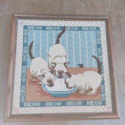 Needlepoint Cat Art Framed 