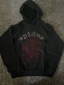 Sp5der Black Rhinestone Web Hoodie