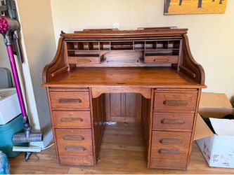 Vintage Solid Oak Roll Top Desk – Antique Office Desk – 47”