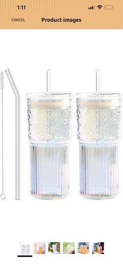 Iridescent Glass Tumbler Set with Straws