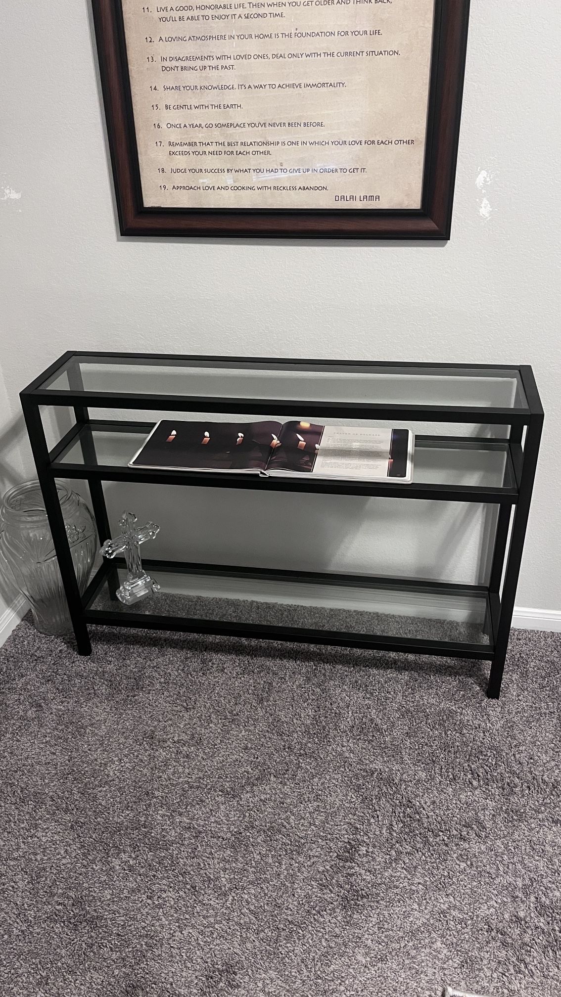 Matte Black And Glass Console Table (Scroll For Dimensions)