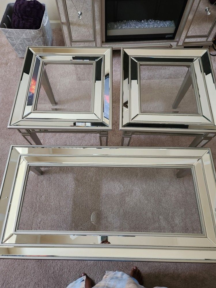Glass And Mirror Coffee Table Set