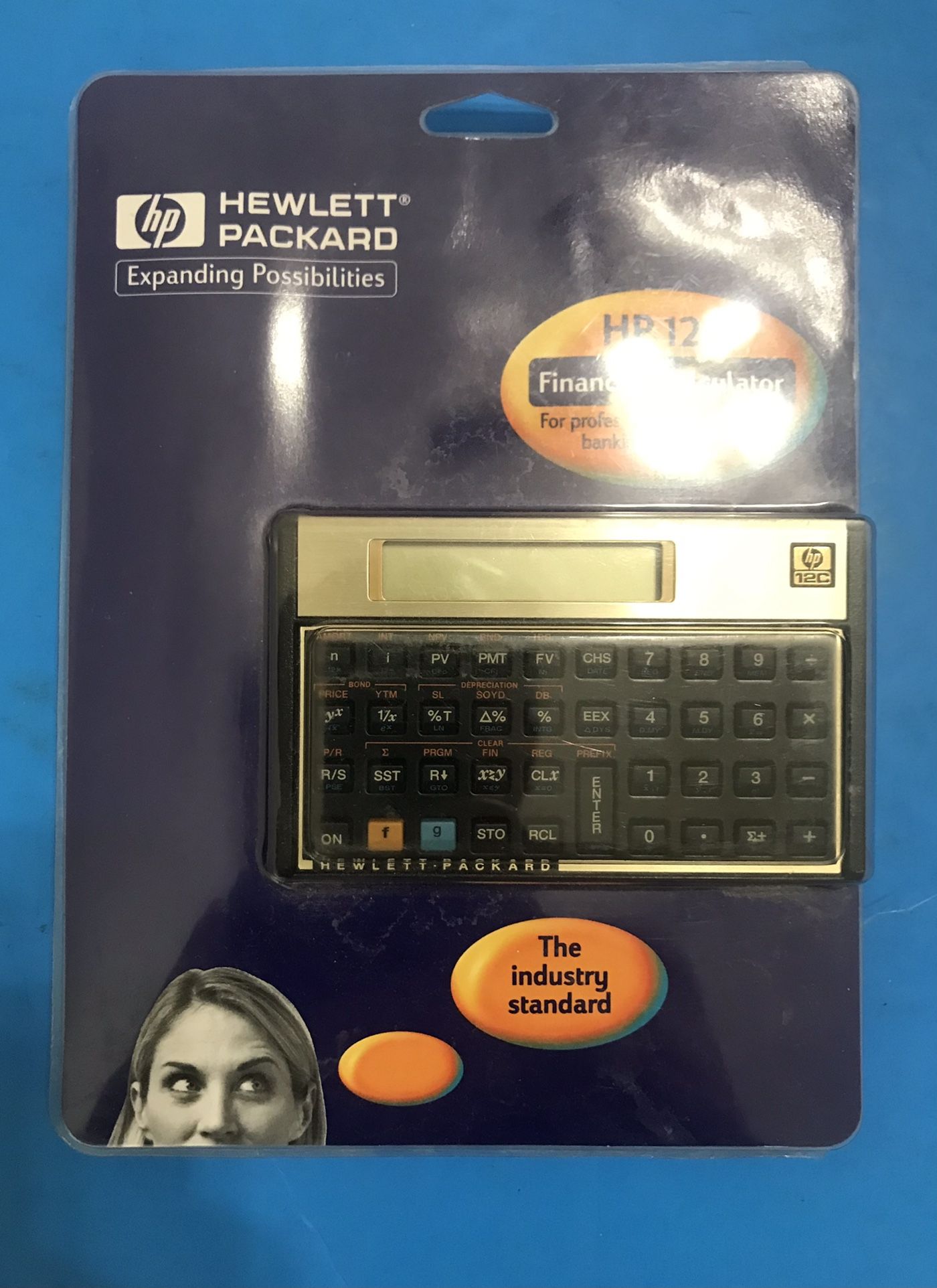 Open box never used Vintage HP-12C Financial Calculator w/ leather case, manual