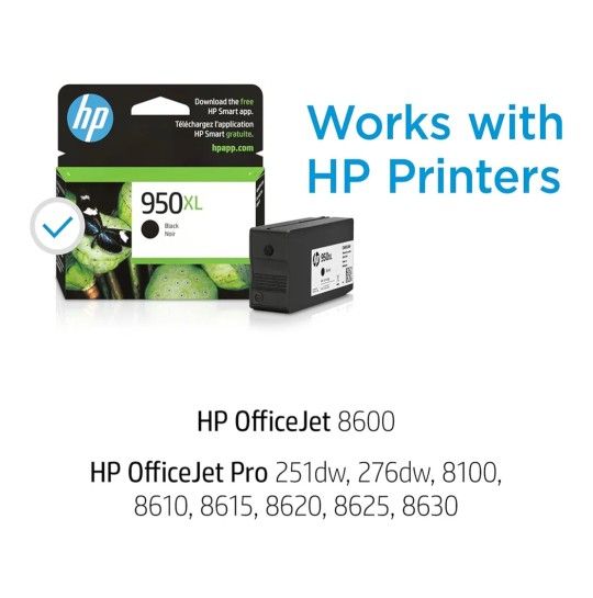 HP 950XL Black High-yield Ink Cartridge | Works with HP OfficeJet Pro 251dw, 276dw, 8100, 8600 Series | CN045AN