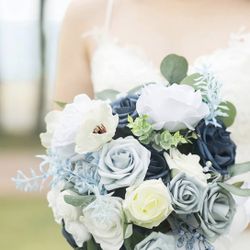 NIB Ling’s Moment Bridal Bouquet - Dusty Blue