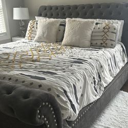 King Size Tufted Sleigh Bed