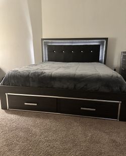 King Size Storage Bed w/ LED Lights – Great Condition