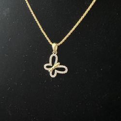 🦋 14K Gold Over 925 Moissanite Butterfly Pendant & Chain