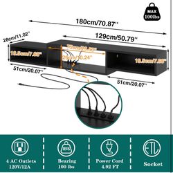 71" Floating TV Stand Wall Mounted with Power Outlet,Wood Wall Mounted Media Console Shelf,Floating