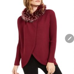 NWT Alfani Merlot Faux Fur Neck Cardigan sz M petite, never worn in perfect condition 