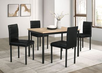 Garza Greige Oak/Black 5-piece Rectangular Dining Table