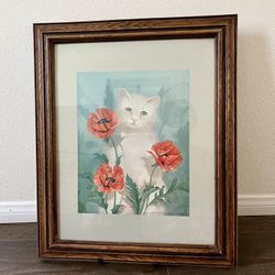 Vintage 1980 Elizabeth Brownd cat print 19/23 inch