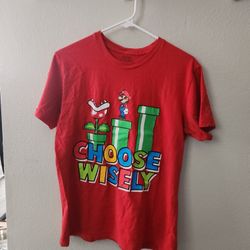 2010 Men's XL Super Mario Red Choose Wisely Graphic Pipe Gaming T Shir