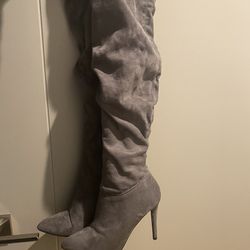 Grey Thigh High Suede Boot