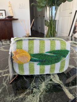 Handmade Tulip Flower Beaded Bag Lime Green Yellow Shoulder Purse Made In India Floral Cottagecore