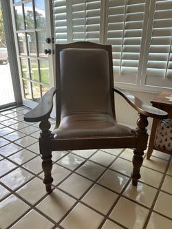 Antique Recliner Chair Solid Wood & Smooth Leather