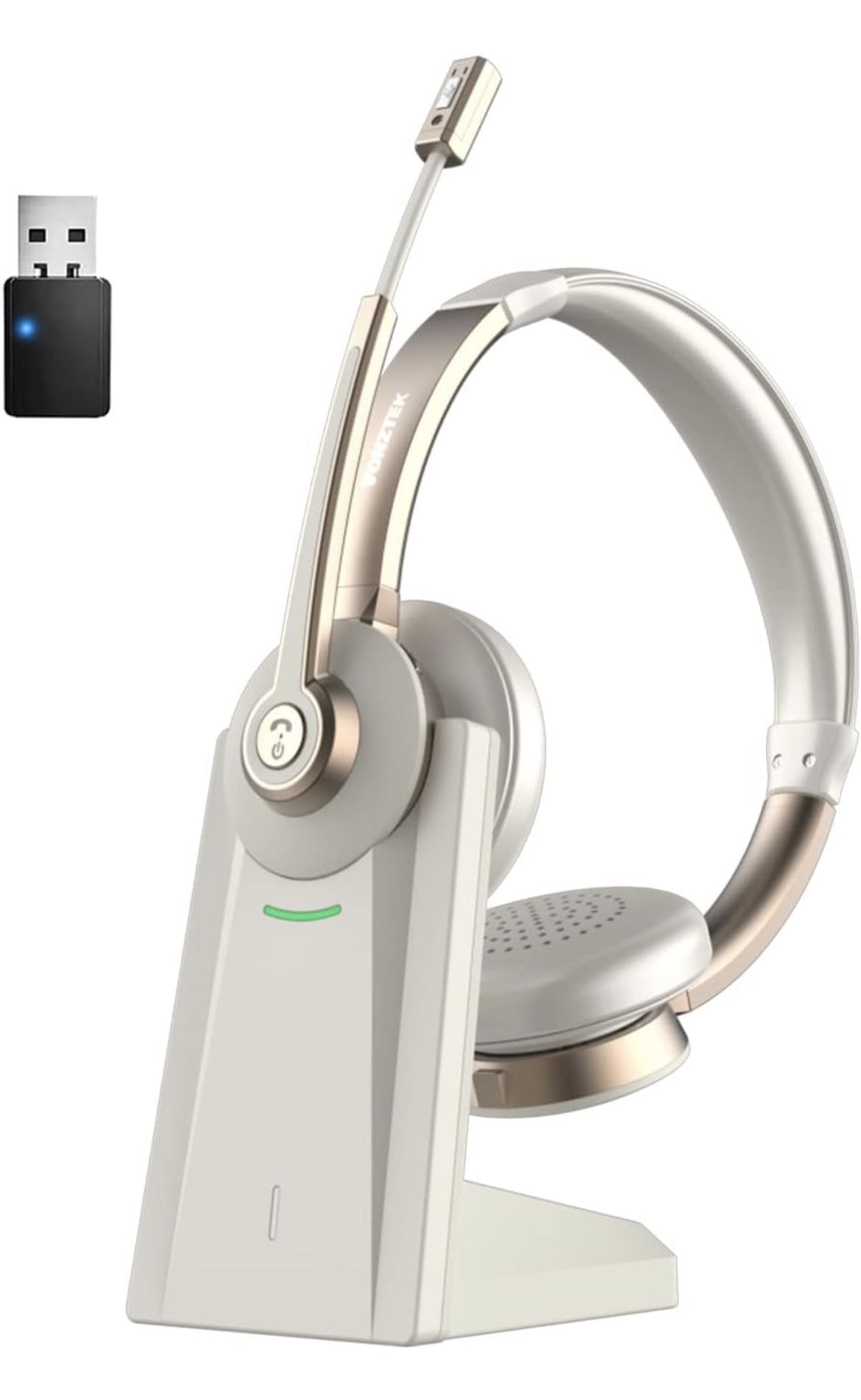 Bluetooth Headset with Microphone, QCC Wireless Headphones with Mic Noise Cancelling & Mute/Charging Dock/Plug & Play USB Dongle, 26 Hrs On Ear Headph