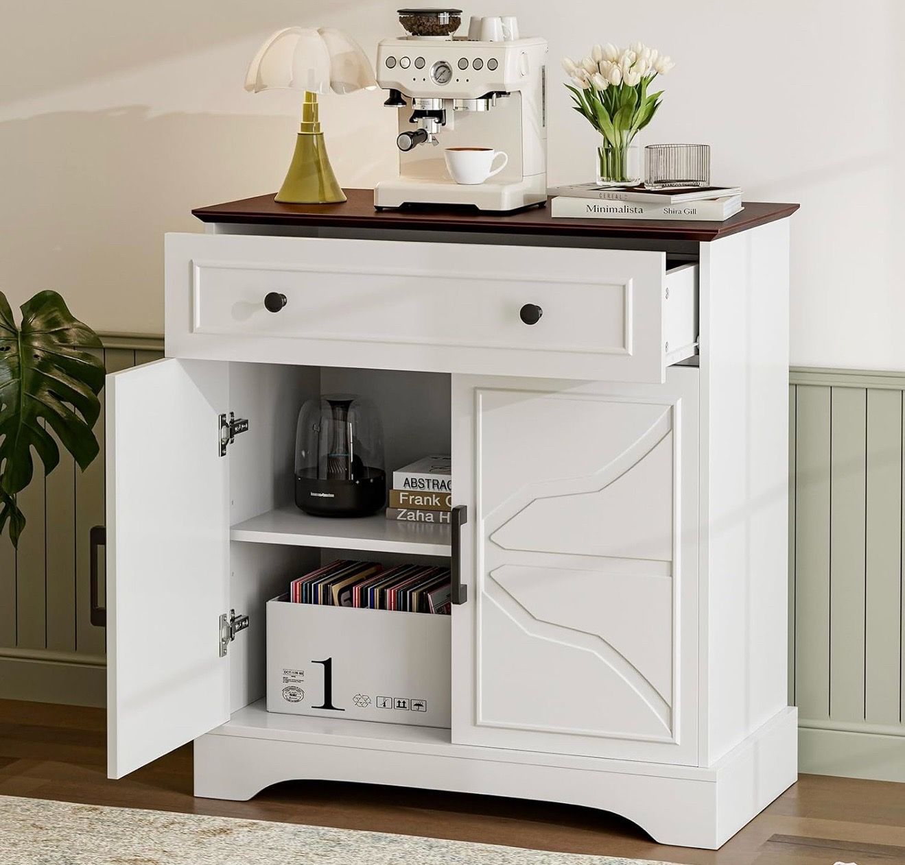 Buffet Cabinet with Storage, Coffee Bar with Drawer & Adjustable Shelf, Modern Sideboard for Kitchen, Living Room, White