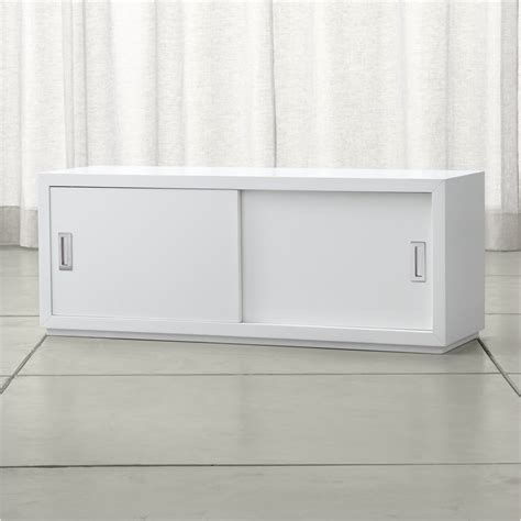 Crate & Barrel Aspect White 47.5" Modular Modern Sliding Door Storage Media Unit