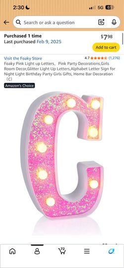 FREE Light up glitter letter C decoration light