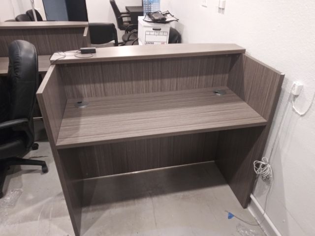 Gray Reception Desk. Also In White In Espresso In Other Finishes