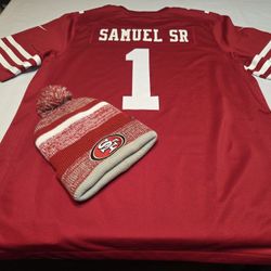 Mens Large San Francisco 49ers 🏈 #1 Samuels Nike engineered NFL Football jersey w beanie
