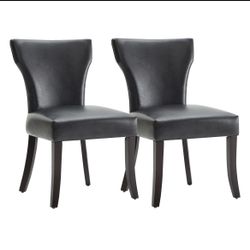 Watson & Whitely Upholstered Kitchen & Dining Room Chairs with Low Back, Faux Leather Dining Chairs with Solid Wood Legs, Set of 2, Black