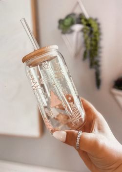 Glass Coffee Tumbler | Pink Christmas 