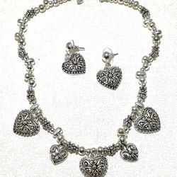 Silver Heart Necklace & Earrings 