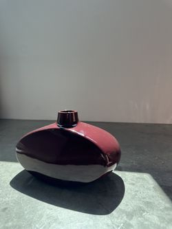Mid-Century Modern Maroon Oval Vase