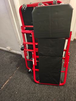 2-in-1 Z-Shaped Rolling Garage Stool 36" Folding Flat Automotive Creeper-Red