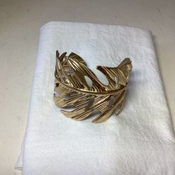  Intake  Feather Textured Leaf Gold Tone Cuff