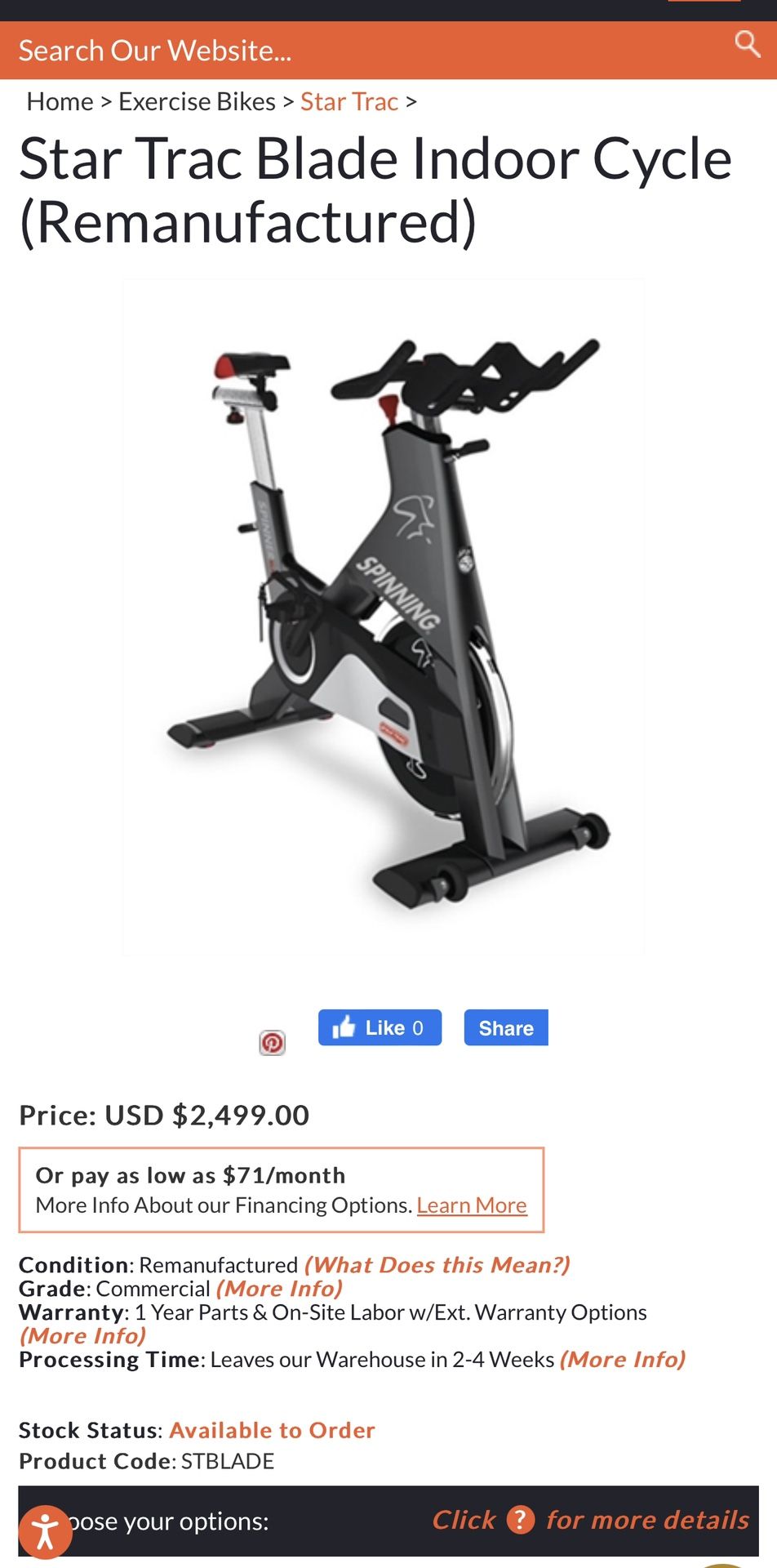 Star Trac Blade Indoor Cycle 