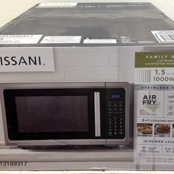 Vissani Countertop Microwave Stainless Steel 1.5 Cu Ft 1000 Watt Stainless Steel Air Fry Sensor Cook