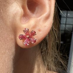 2 Carat Pink Diamond Stud Flower Earrings 