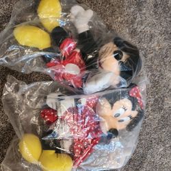 VINTAGE DISNEY MICKEY MOUSE AND MINNIE MOUSE CLUB DISNEY PLUSH SET With Zipper Pouch