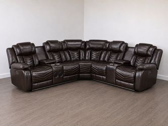 Brown Leather Reclining Sectional Sofa