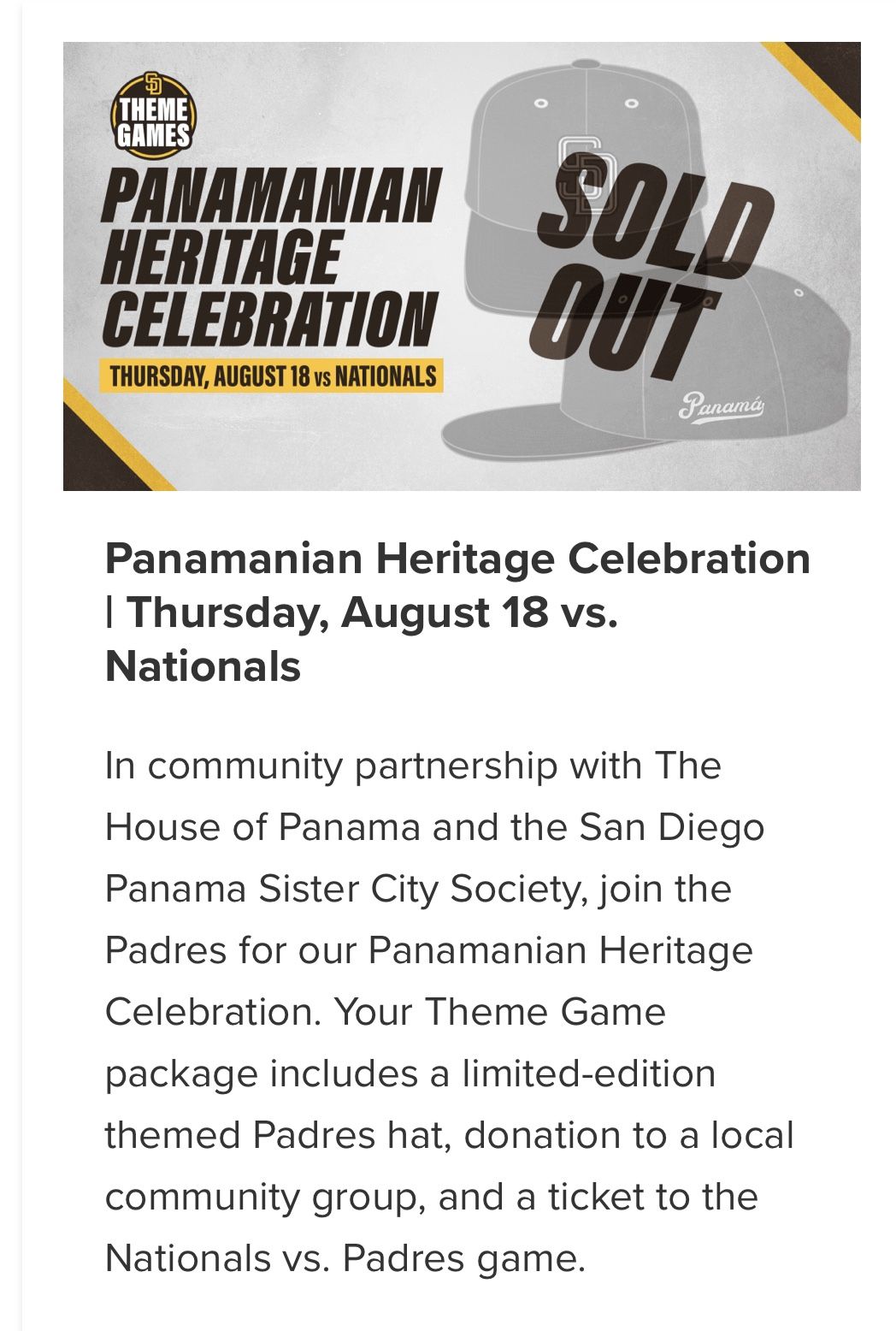 Padres Ticket For Panama Heritage