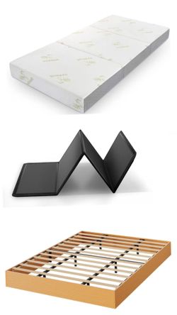 Twin size wood bed frame & Bunkie Board & Mattress (new)(nueva)