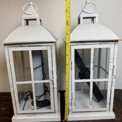 LARGE White Rustic Metal Christmas Lantern Candle Holder 