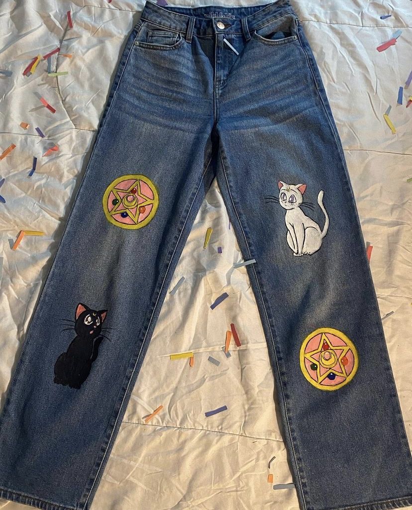 custom anime hand painted jeans!