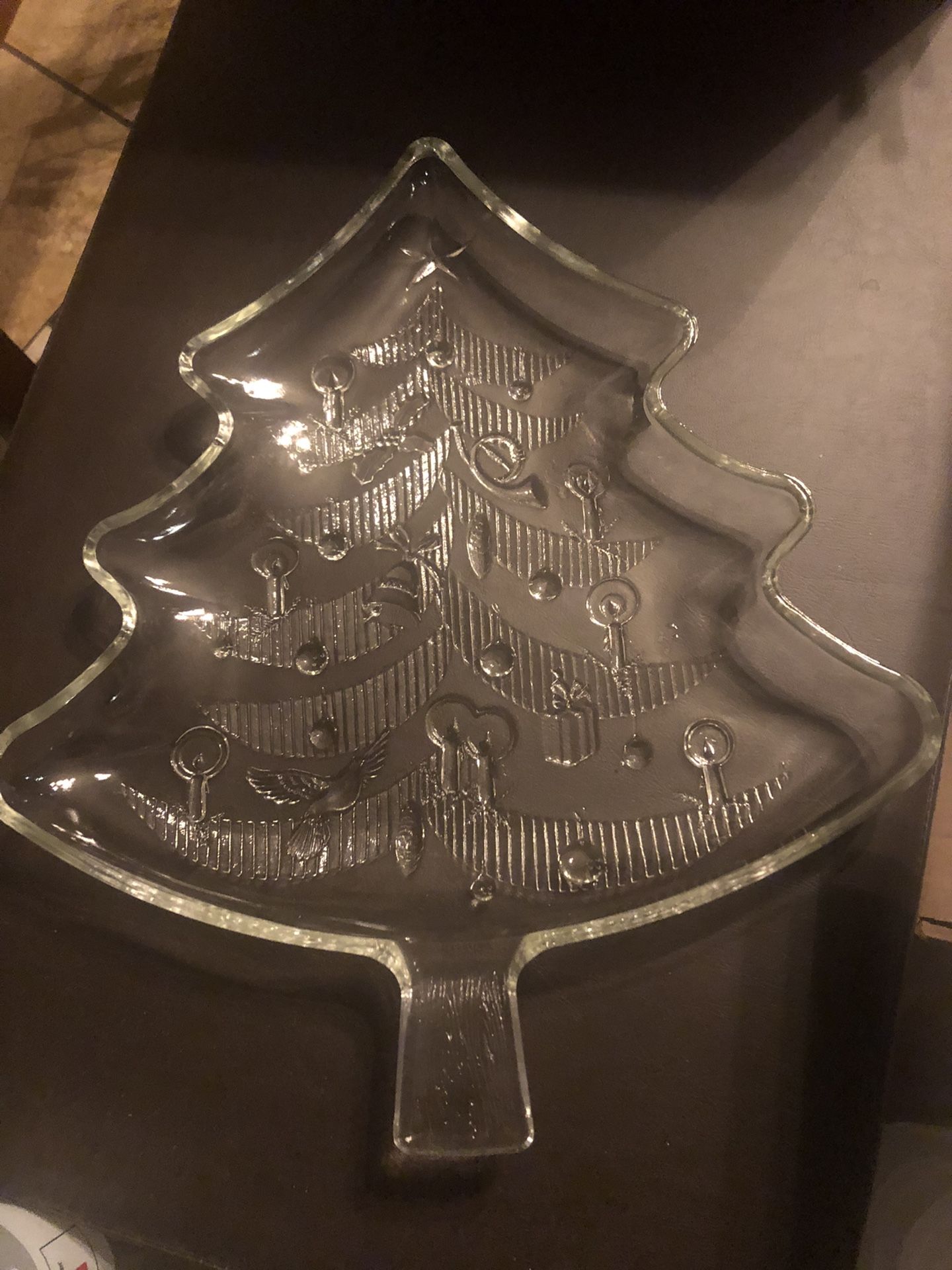 Christmas Tree Clear Glass Crystal Platter 