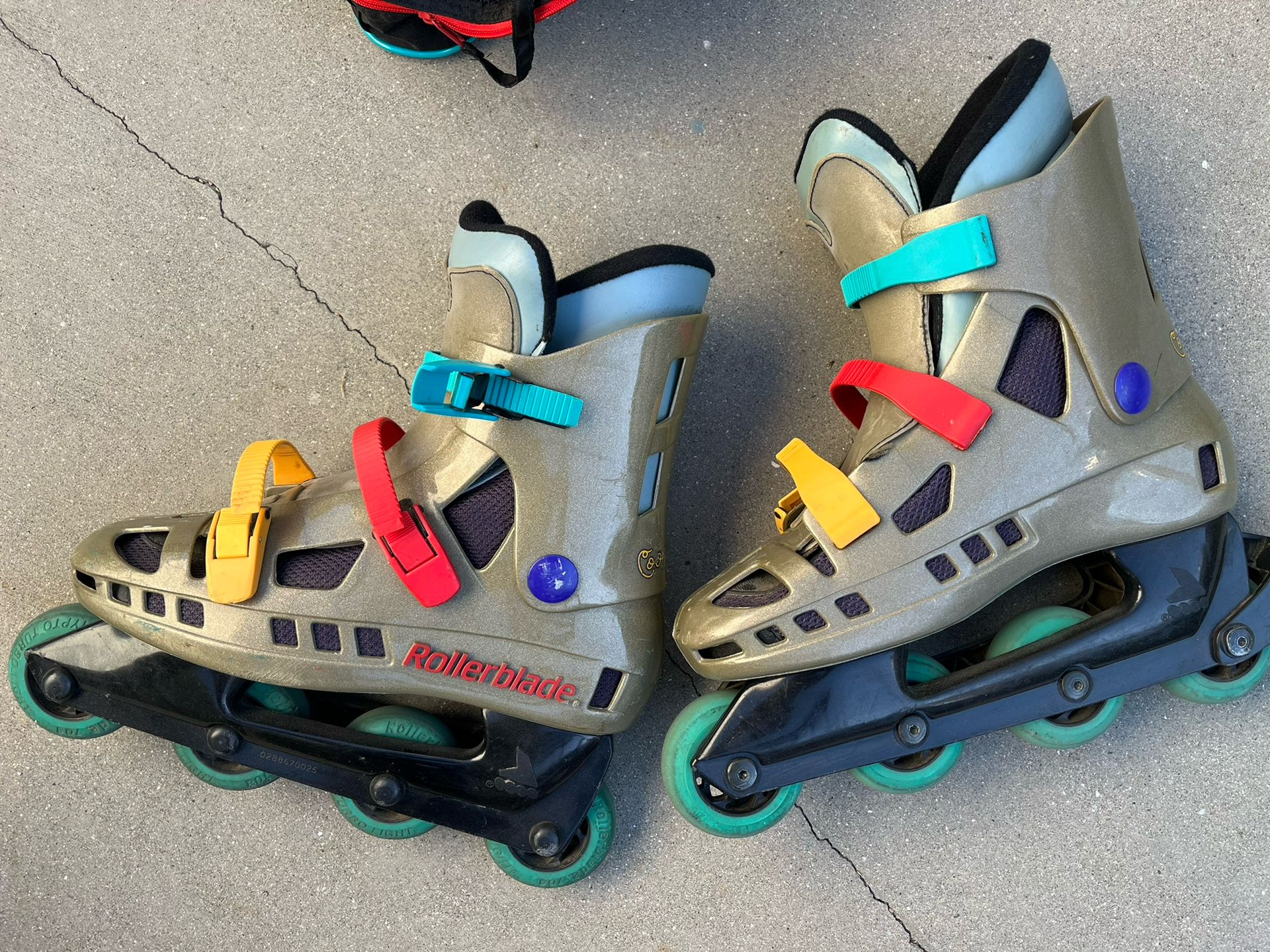 Vintage 1990 Rollerblade Cool Blades Skates Gold US Size 10 Made In Italy