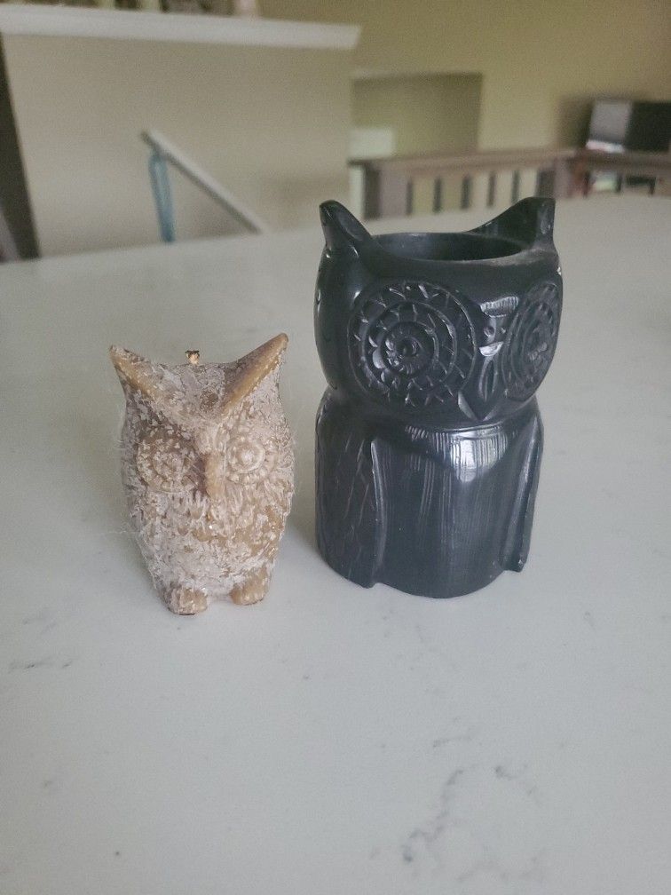 Owl Candle & Holder Paperweight Stone