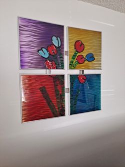 4 Panel Colored Tulips Metal Wall Art 12" X 12"