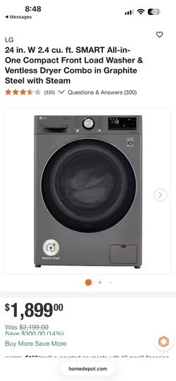 LG Smart All In One Compact Front Load Washer And Ventless Dryer Combo