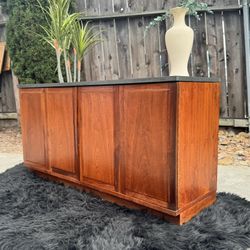 Mid Century Modern Walnut Slate-Top Sideboard TV Stand Shelf Cabinet