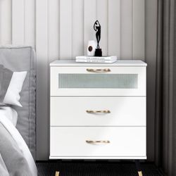 3 Drawer White Nightstand White and Gold End Table Kids Bedroom Dresser Accent Bedside Cabinet Modern Night Stand Perfect for Bedroom, Living Room, Ac