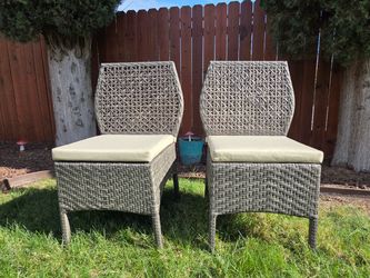 2 Outdoor Gray Chairs with Beige Cushions - New In Box (3 Sets Left)